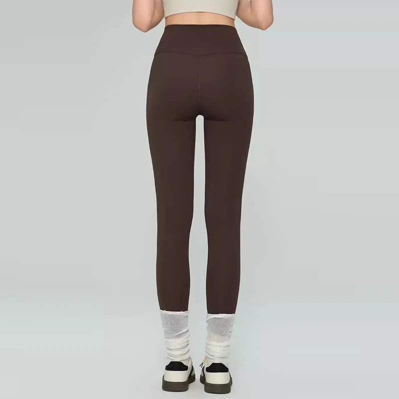 Women's High-Waisted Velvet Yoga Pants Autumn Winter Thickened Hip-Lifting Tight-Fit Sports Pants No Awkward Lines