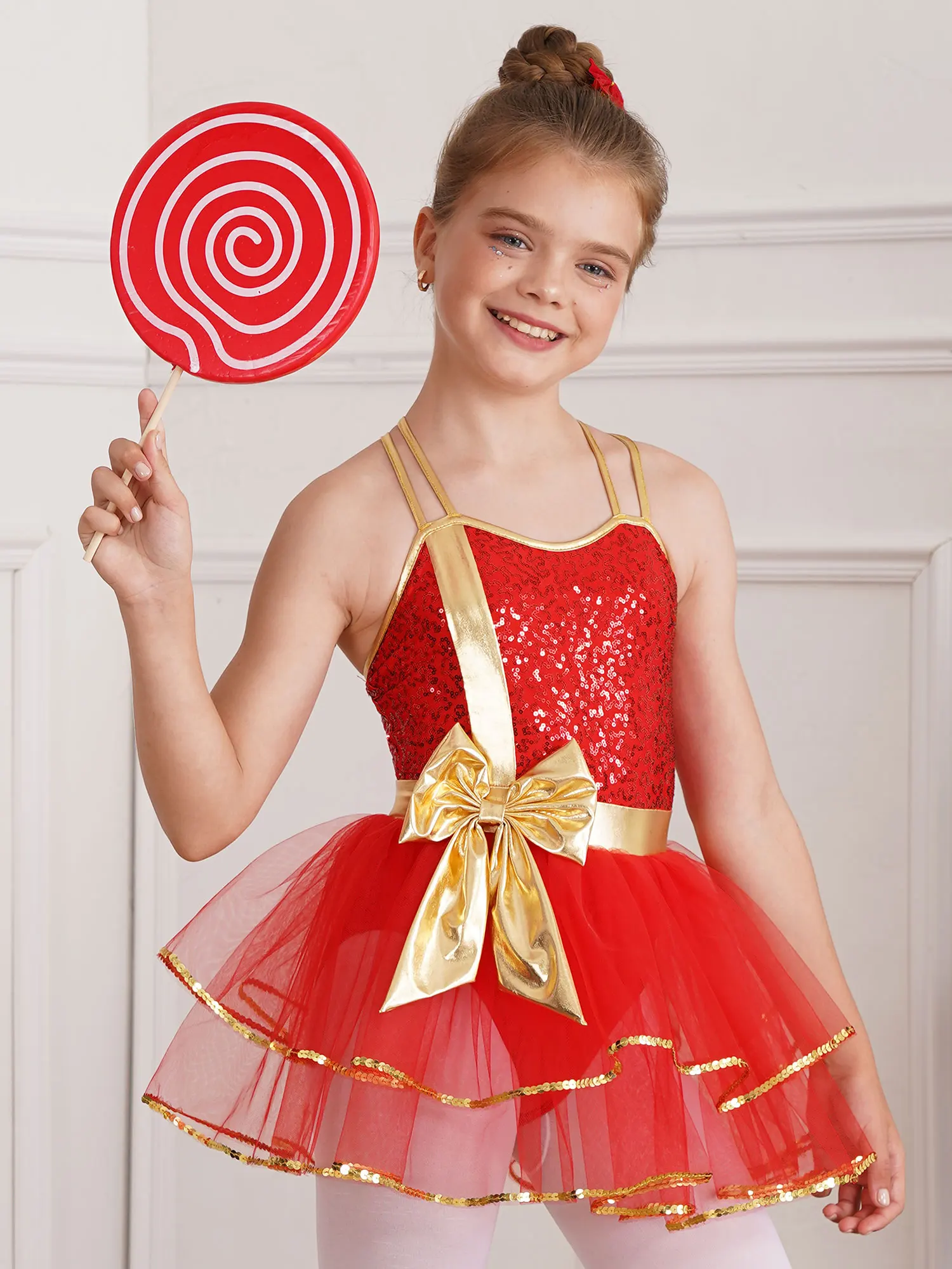 Dziewczyny Christmas Party Princess Dress Candy Cane Costume Xmas Santa Claus Cosplay Ballet Dance Dress Tutu Skirted Bodysuit