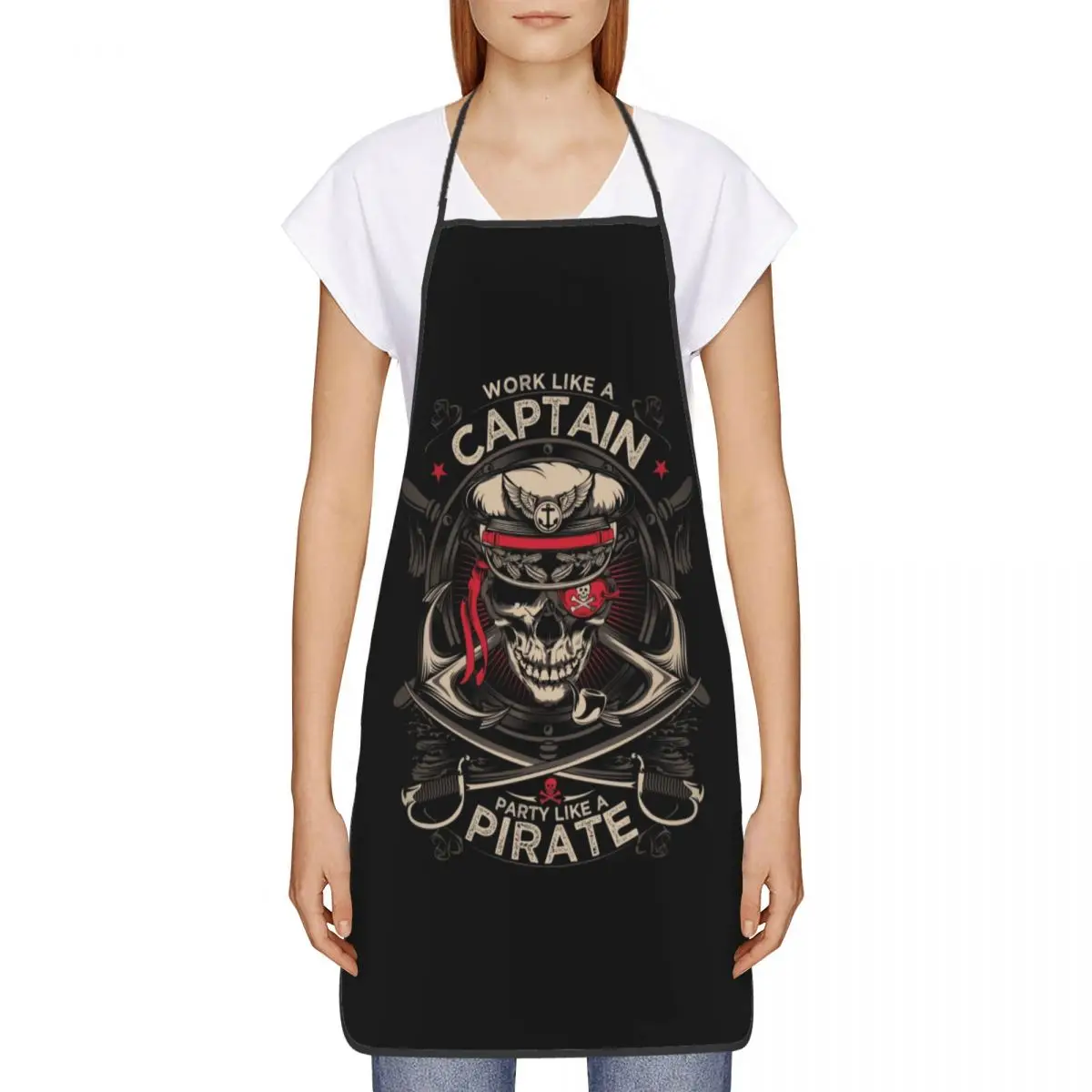 Work Like A Captain Party Like A Pirate Aprons Women Men Nautical Skull Sailor Kitchen Chef Bib Tablier Cuisine Cooking Baking