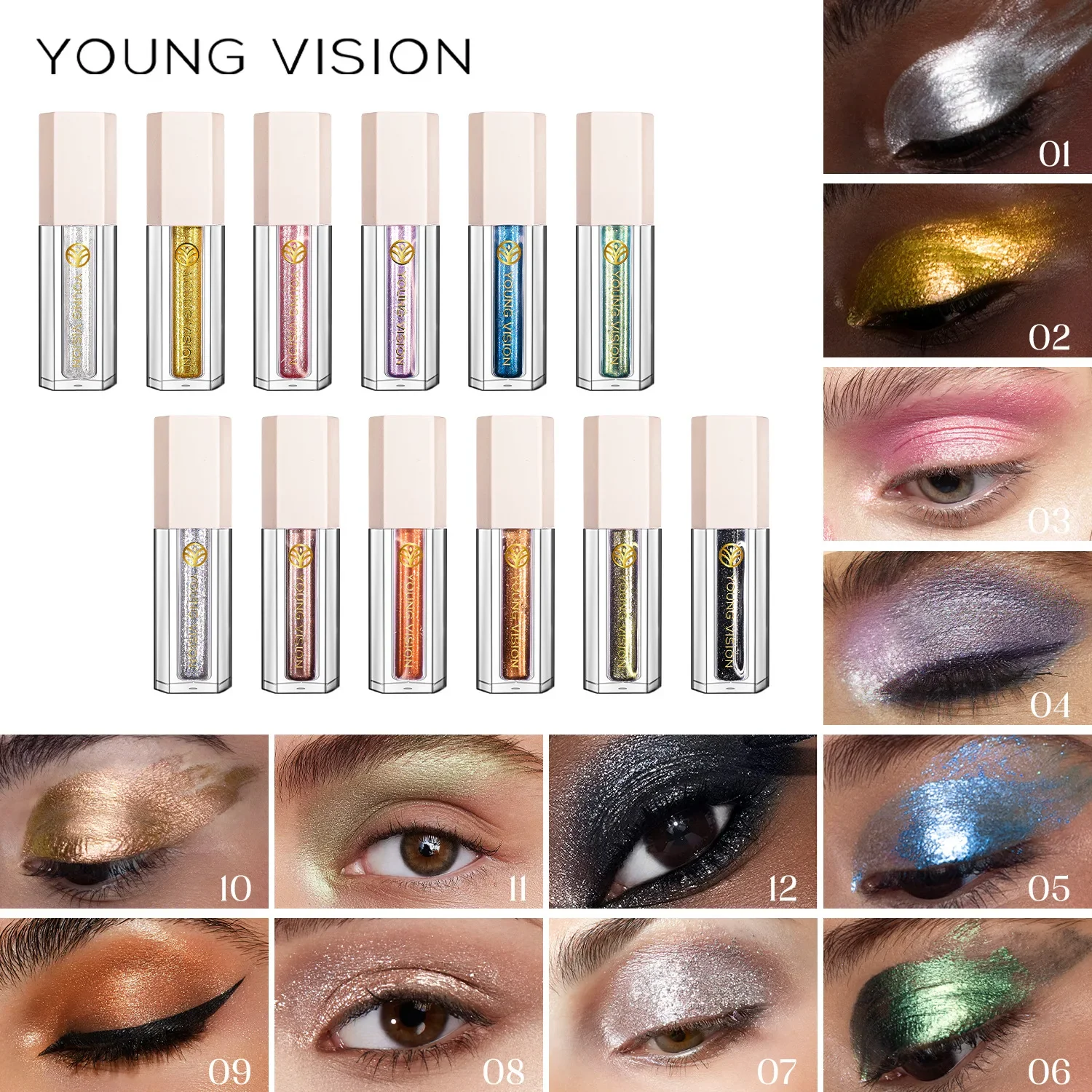 

12 Color Liquid Glitter Eyeshadow Shimmer Metallic Long-lasting Eye Shadow Waterproof Easy Makeup High Gloss Sexy Female Makeup