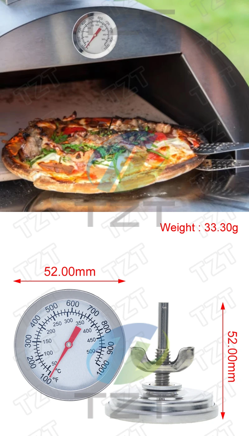 52mm 0-120 Grad Celsius Pizzaofen Thermometer Edelstahl Outdoor Indoor Grill Grill Herd Thermograph Lebensmittel Kochen – Detail 2