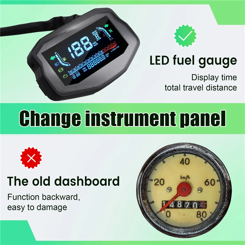 

Universal Speedometer Water Temperature And Oil Gauge Odometer LCD Instrument