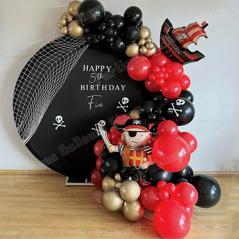 

107pcs New Pirate Ship Theme Balloon Garland Kit Black Red Gold Latex Balloon for Baby Shower Boy's Birthday Party Decoration