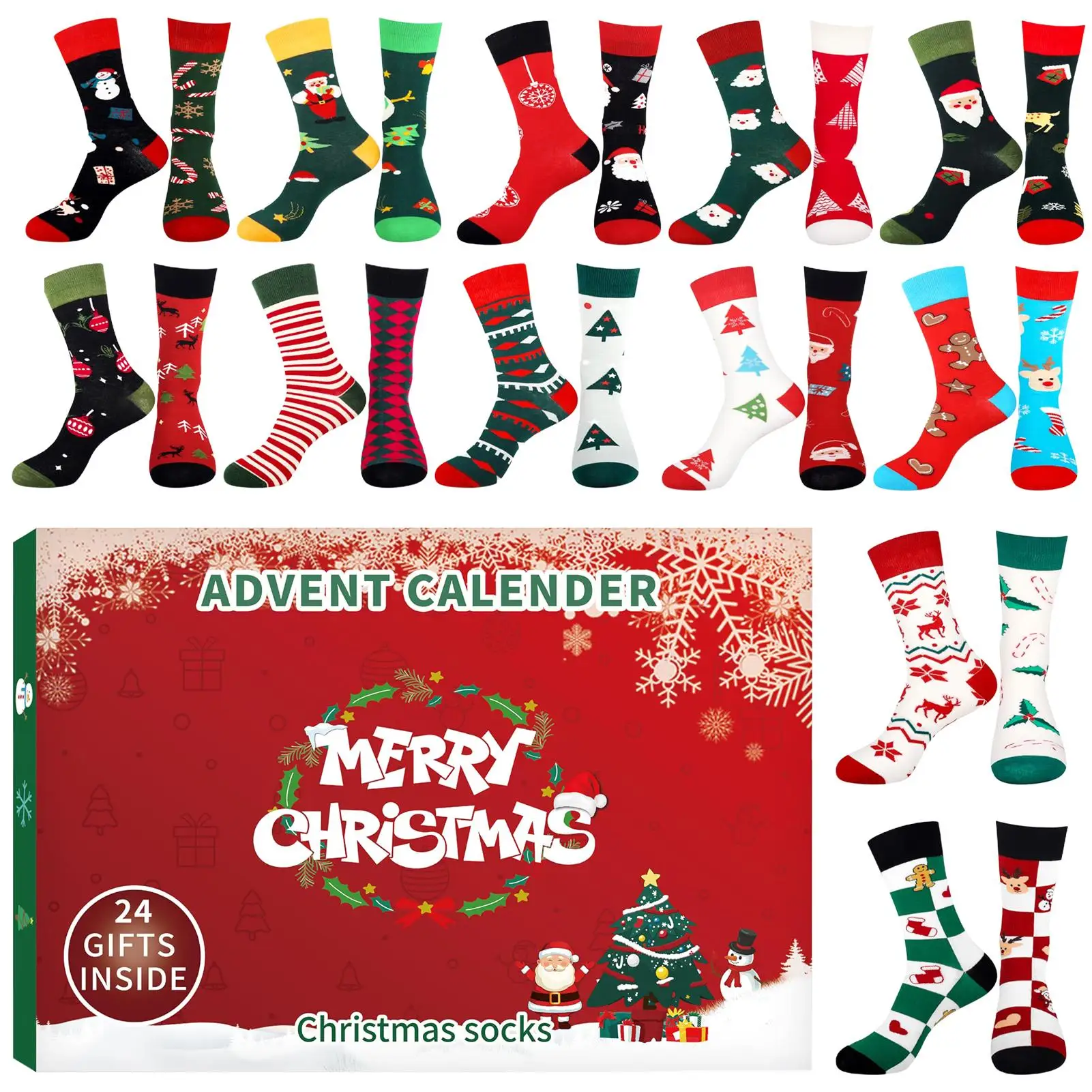 

Christmas Stocking Advent Calendar 12/24 Days Countdown Christmas Socks Set Gift Box Christmas Warm Cotton Socks New Years Gift