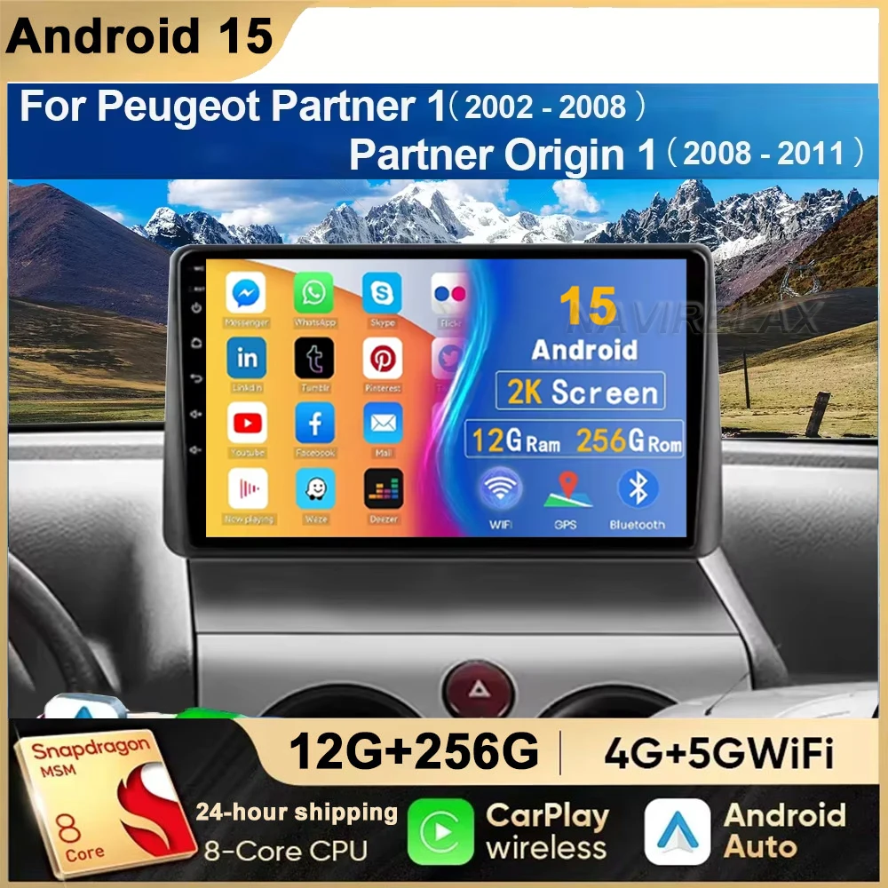 Android 15 para Peugeot Partner 1 2002 - 2008 Partner Origin 1 2008-2011 Android Radio de coche Carplay Auto reproductor Multimedia estéreo