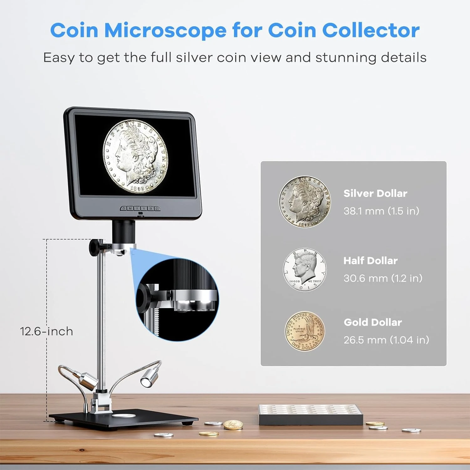 

LM210 10.1'' LCD Coin Digital Microscope Full View for Error Coins, Soldering Microscope Camera for Electronics Repair,Hot Sale