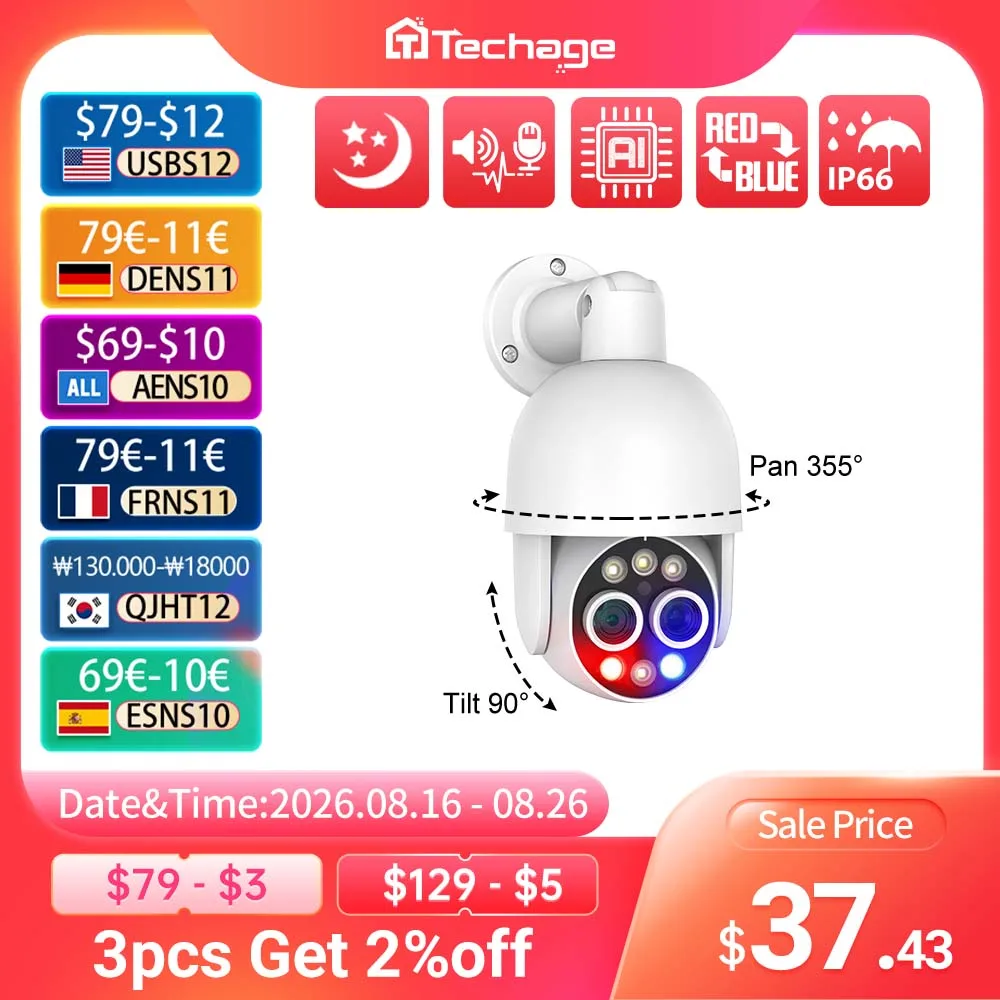 4K PTZ 8X Hybrid Zoom 2.8mm 12mm Dual Lens POE IP Camera 8MP Outdoor Human Detect Auto Track Security Camera Color Night