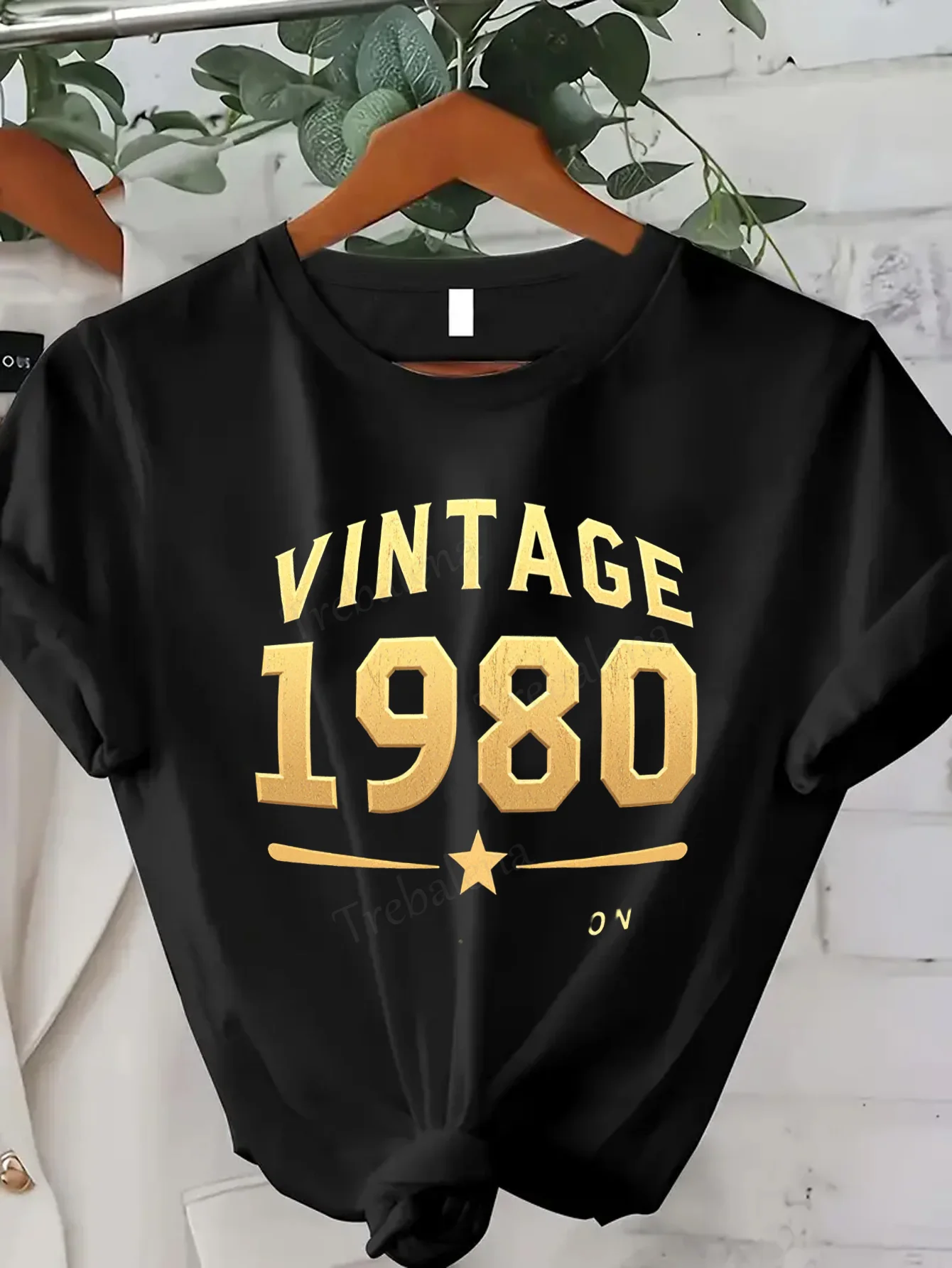 T-shirt da donna T-shirt casual da donna con stampa oro vintage 1980