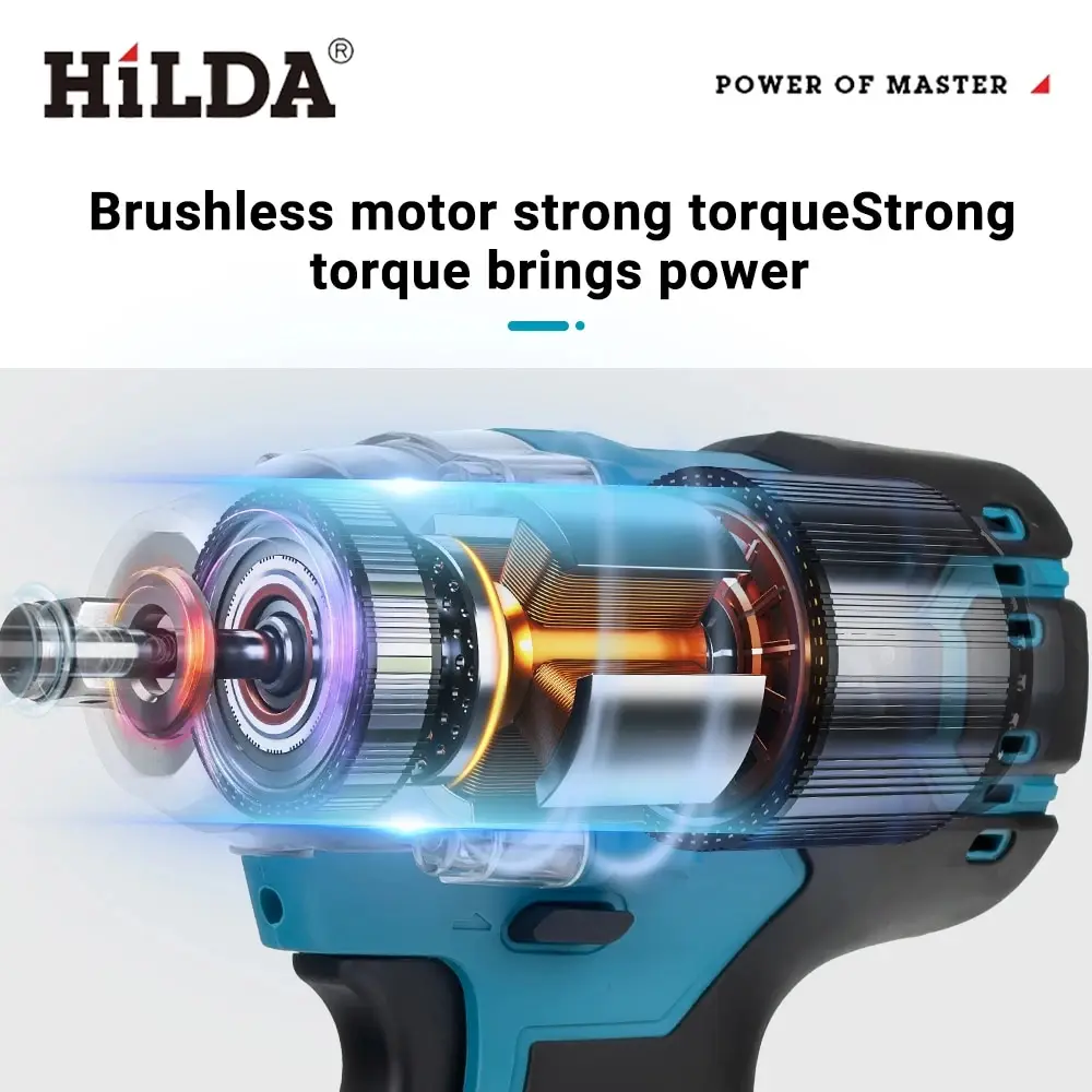 HILDA 18V Cordless Impact Wrench Brushless High Torque Impact 1/2 Inch Car Wrench Power Tools