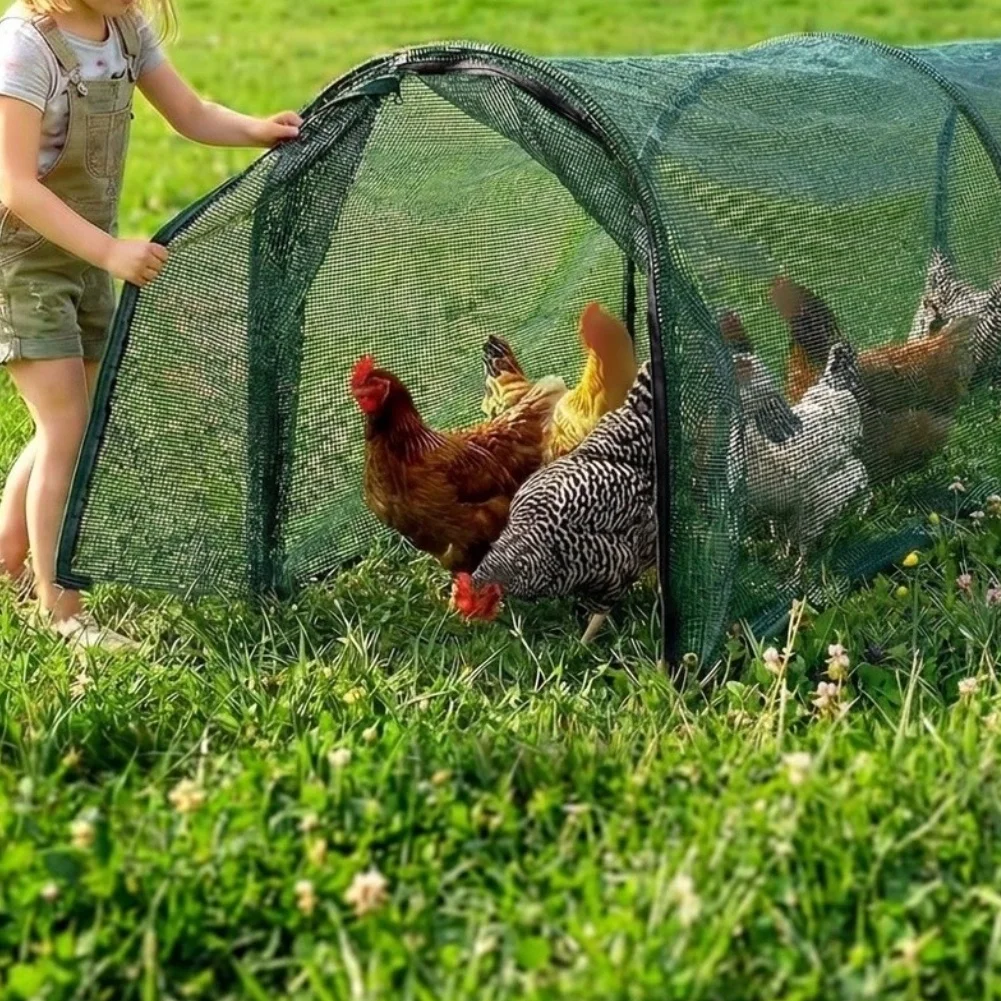 79 Inch Foldable Chicken Tunnel for Yard Green Plastic Chicken House with Sun Protection Mesh and Drawstring Ends