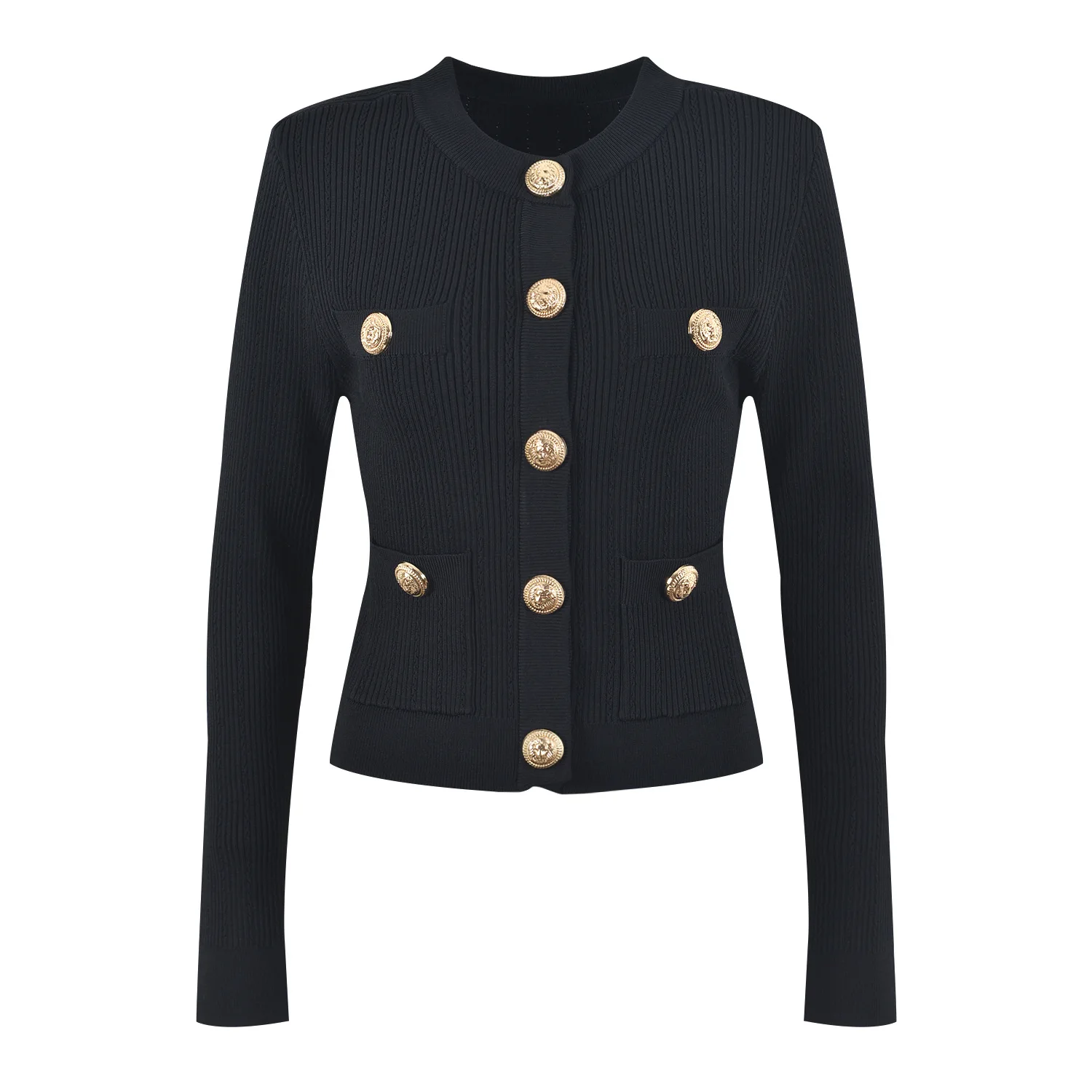 2023 Autumn New Fashion Socialite Elegant Halter Slimming Knitted Vest Dress Long Sleeve Gold Buckle Cardigan Elegant Lady Suit