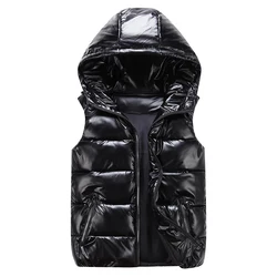 Classic Hooded Vest Man/Woman/Child Winter Hooded Glossy Cotton Vest Casual Waistcoat Men's Sleeveless Jacket Warm Overcoats Hat