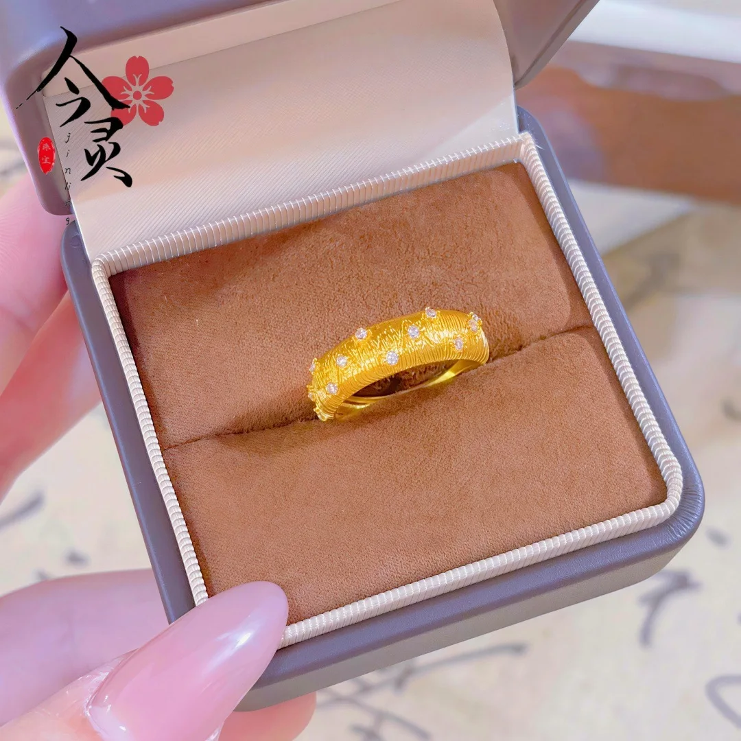 

Colorful Light & Shadow Brushed Texture Shiny Open Ring For Women 24K Gold AU999, eye-catching from every angle