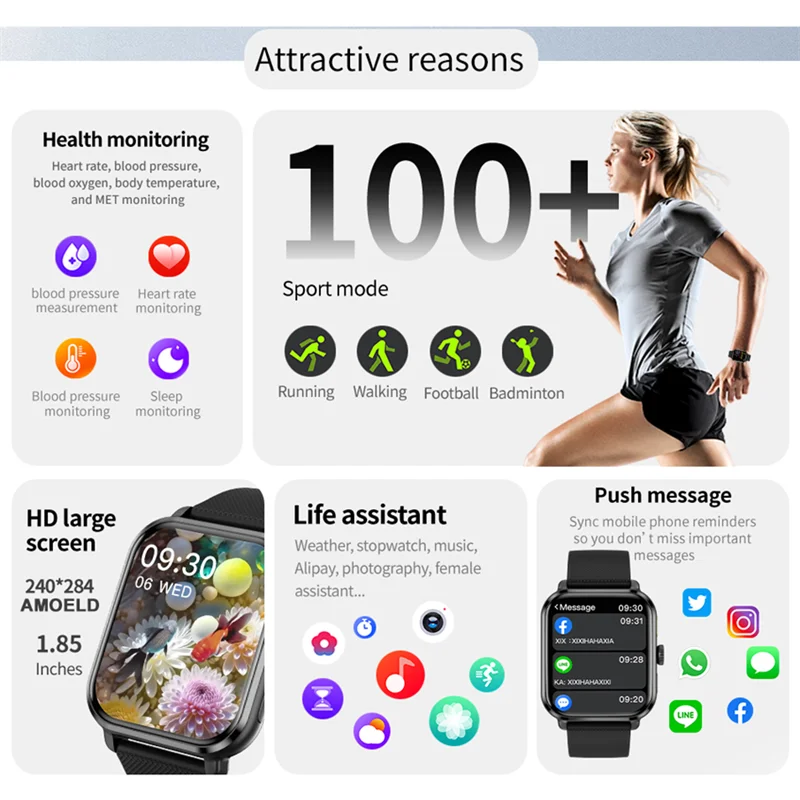 새로운 여성 스마트 시계 GPS 나침반 스포츠 시계 남성 1.95인치 AMOLED 스크린 블루투스 통화 심박수 스마트 시계 안드로이드 IOS용