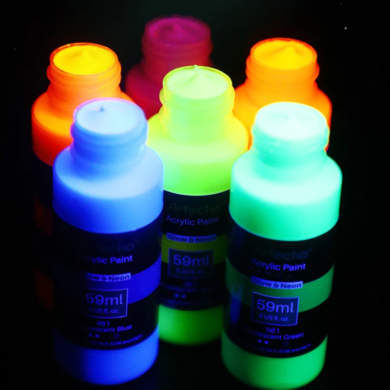 59ml High Brightness Luminescen Acrylic Paint Hand Drawn Graffiti DIY Clothes Shoes Walls Textile Painting Night Glow Pigments