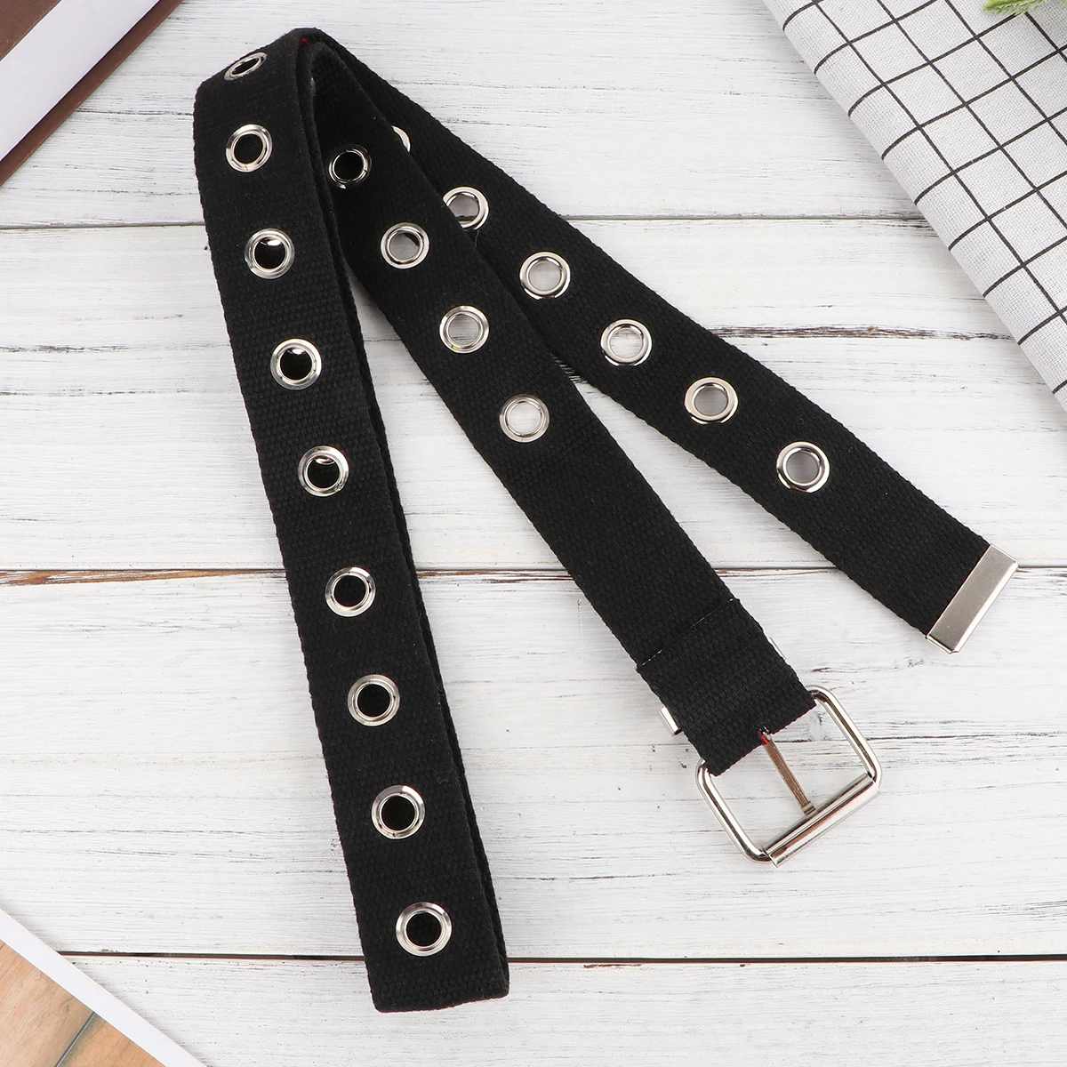 

Nylon Canvas Women Hollow Lightweight Breathable Adjustable Wide Waistb Black Decorative Belt Match Jeans Pant