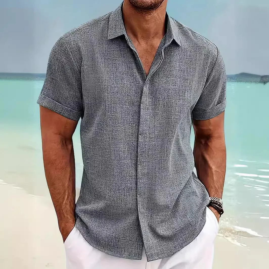 

2024 summer new men's loose undershirt cotton hemp shirt fashion leisure beach outdoor men's short-sleeved shirt