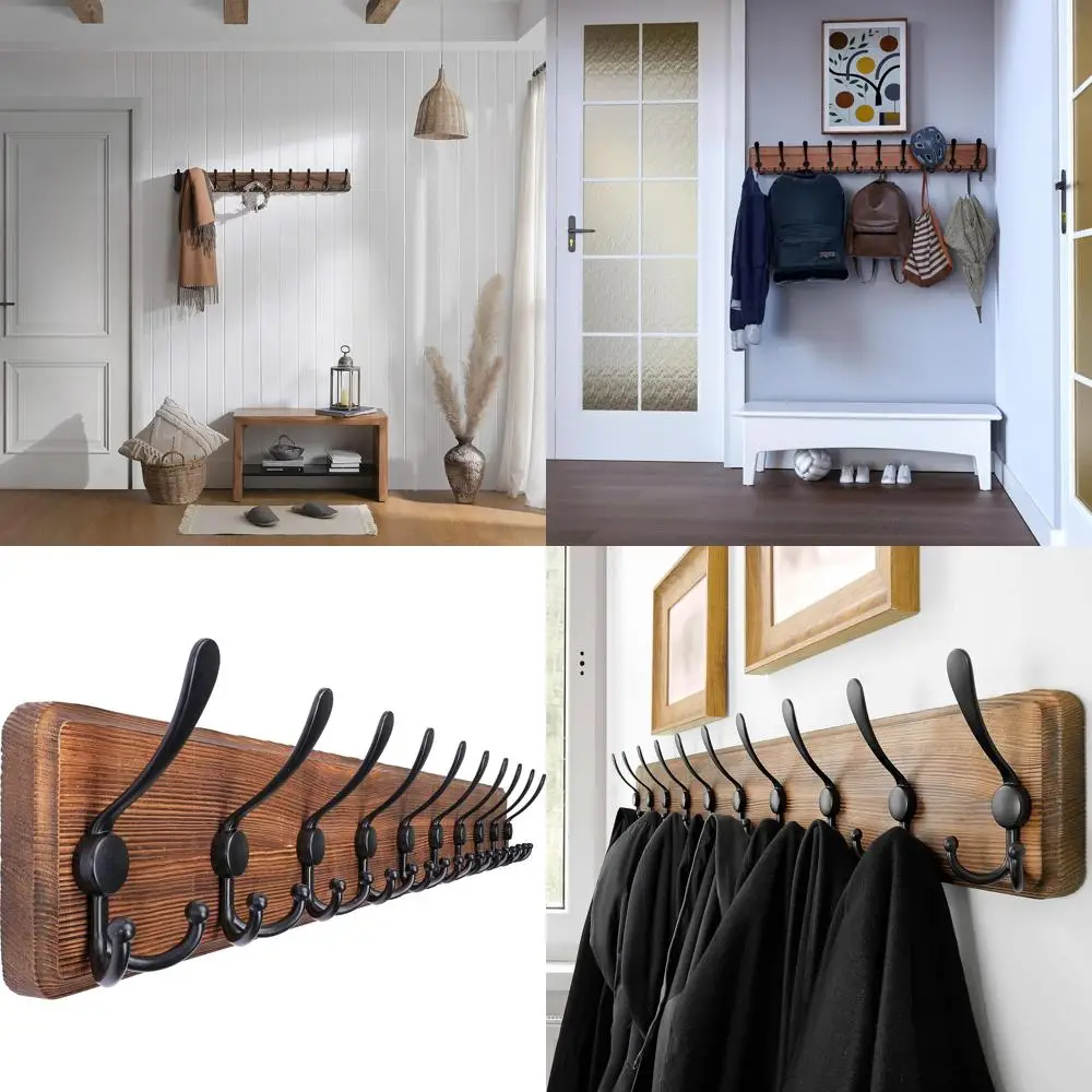 

Wooden Wall-Mounted Coat Rack, 38.6 Long, Farmhouse Style Hanger for Hanging Jackets and Coats