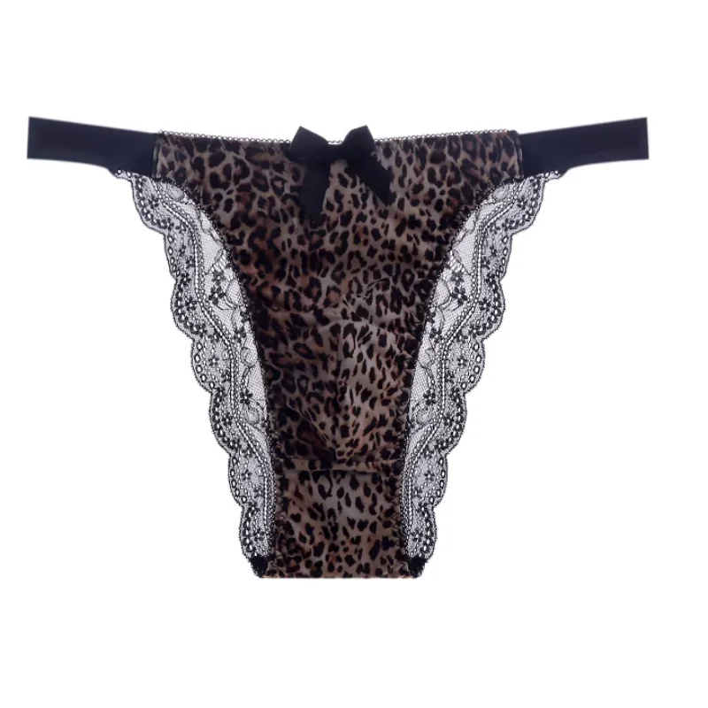 

Men's Sexy Lace Leopard Print Bow Underwear Low Waist Soft Comfortable Breathable Panties Sissy Private Party Costumes