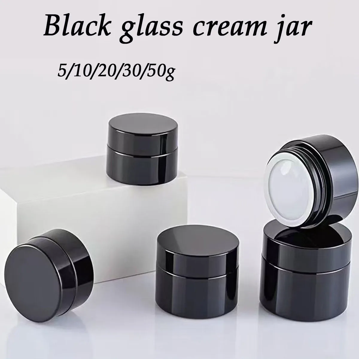 5g 10g 20g 30g 50g Empty Black Glass Jar Pot Cosmetic Lotion Lip Balm Face Hand Cream Refillable Cases Container Bottle
