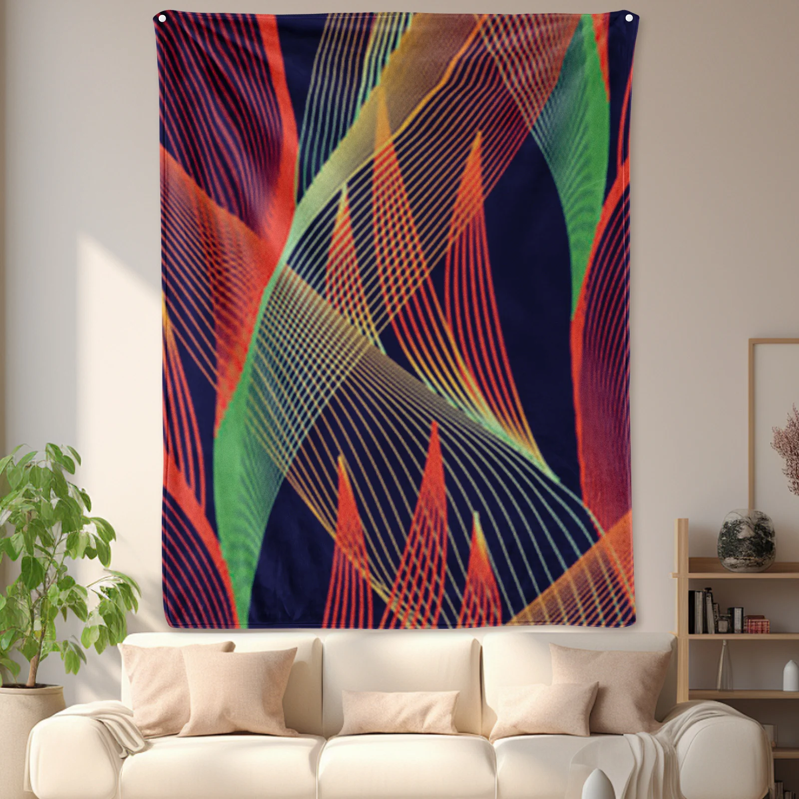 Modern Line Design Blanket In Vibrant Green Rich Orange And Deep Navy For Eclectic-Themed Decor And Unique Gift For Adults
