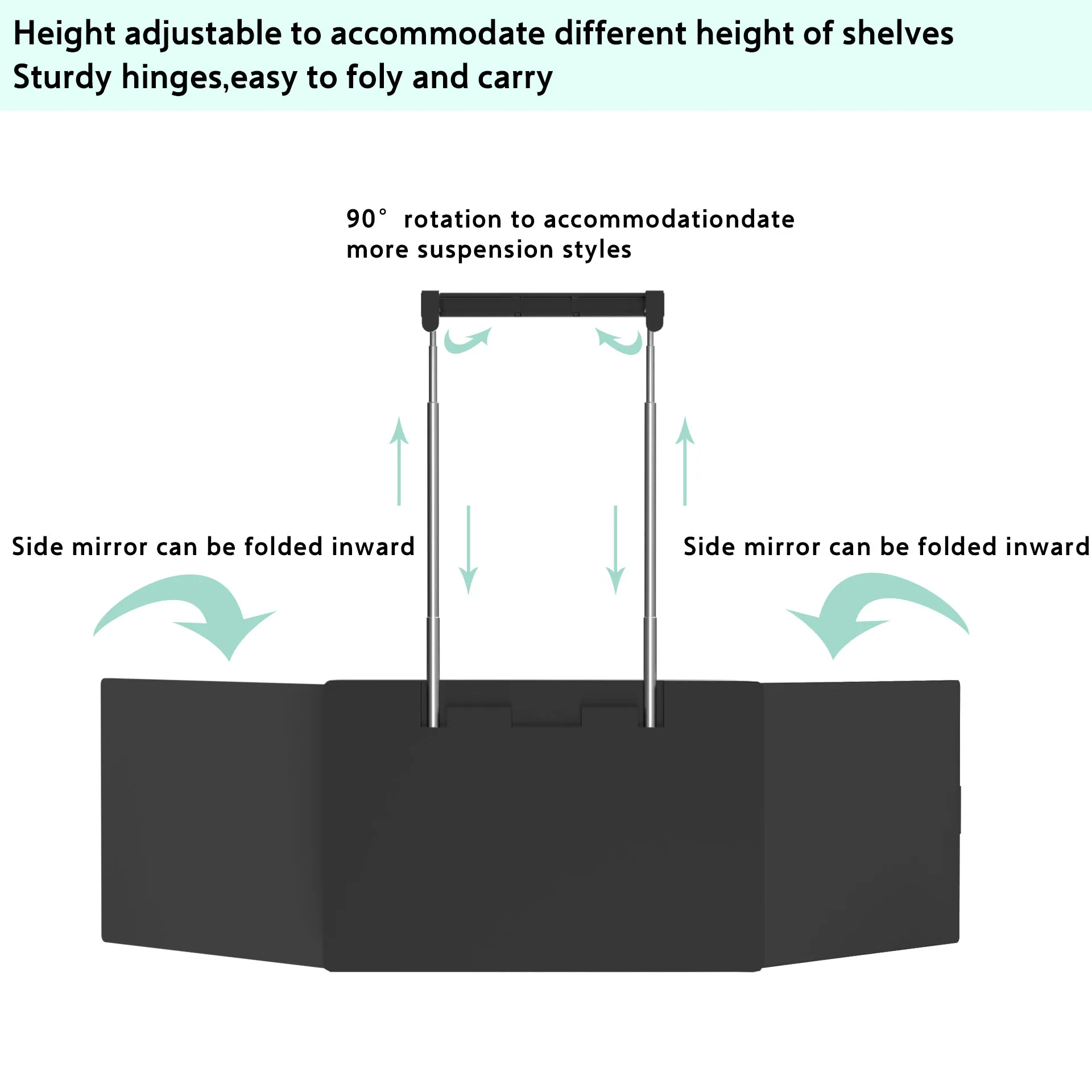 5-Wege-Spiegel zum Haarschneiden mit LED-Licht, tragbarer 360-Grad-Dreifach-Friseurspiegel, selbstgeschnittener Spiegel mit höhenverstellbaren Haken
