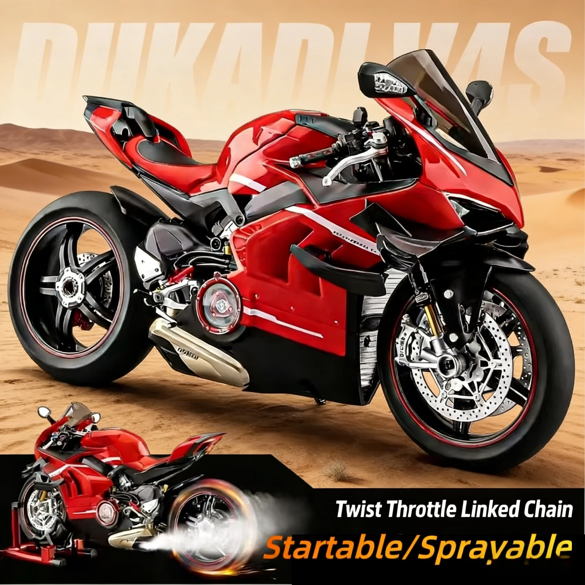 

1:6 for Ducati V4 Alloy Motorcycle Model with Spray Function Boyfriend Gift, Home Decoration Collection, Toy Car, Christmas Gift