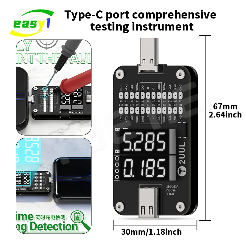 

2UUL PW32 Type-C диагностический тестер инструмент для ремонта мобильного телефона и планшета с определением места на неисправности и зарядки в реальном времени