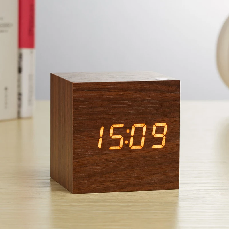 Xiaomi Wooden Digital Alarm Clock with Temperature Sound Control Electronic Clocks Desktop USB/AAA Powered LED Bedside Clock