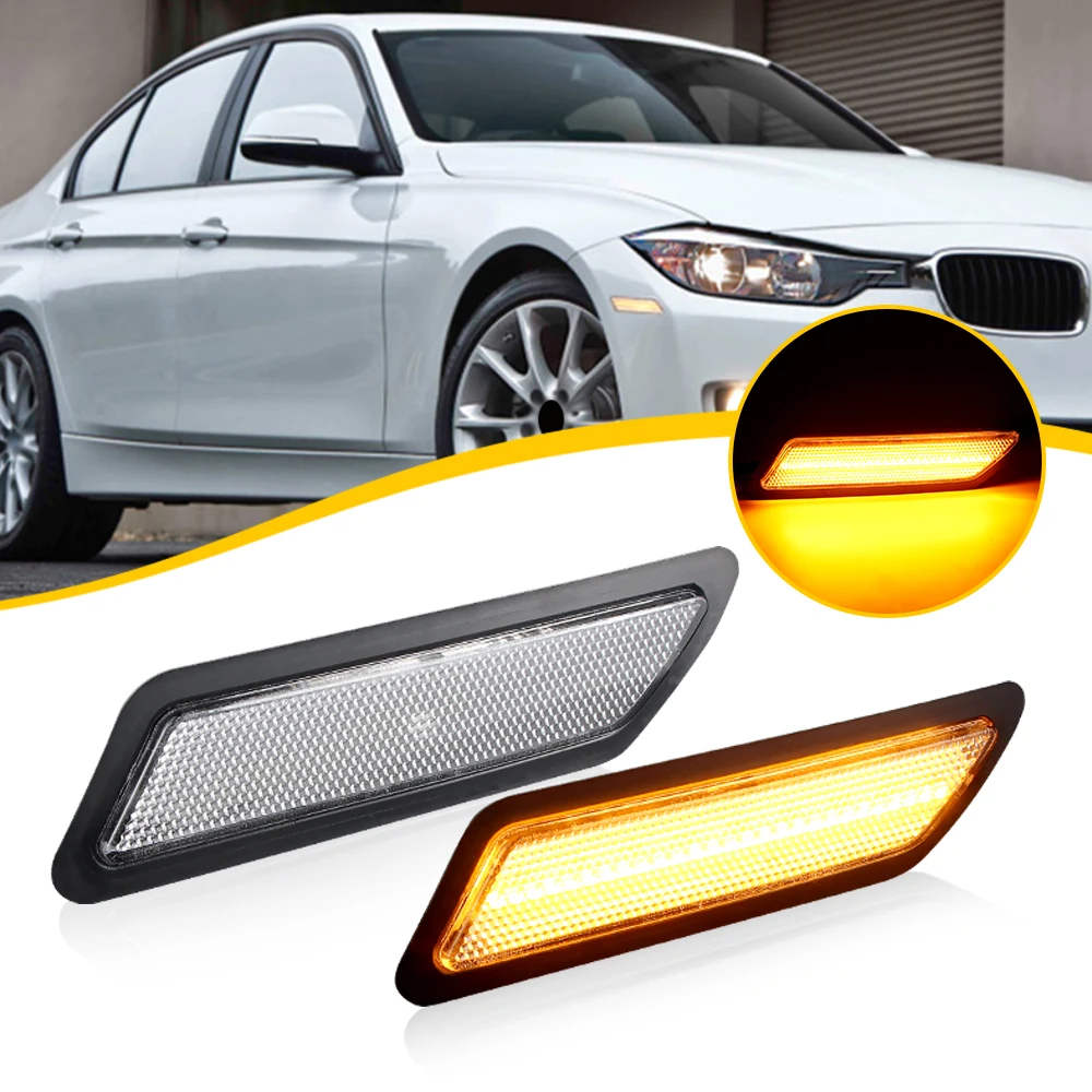 

2PCS LED Front Bumper Reflector Light Side Marker Lamps Turn Signal For BMW F30 F31 Pre-LCI 3 Series 328i 335i Only Base Model
