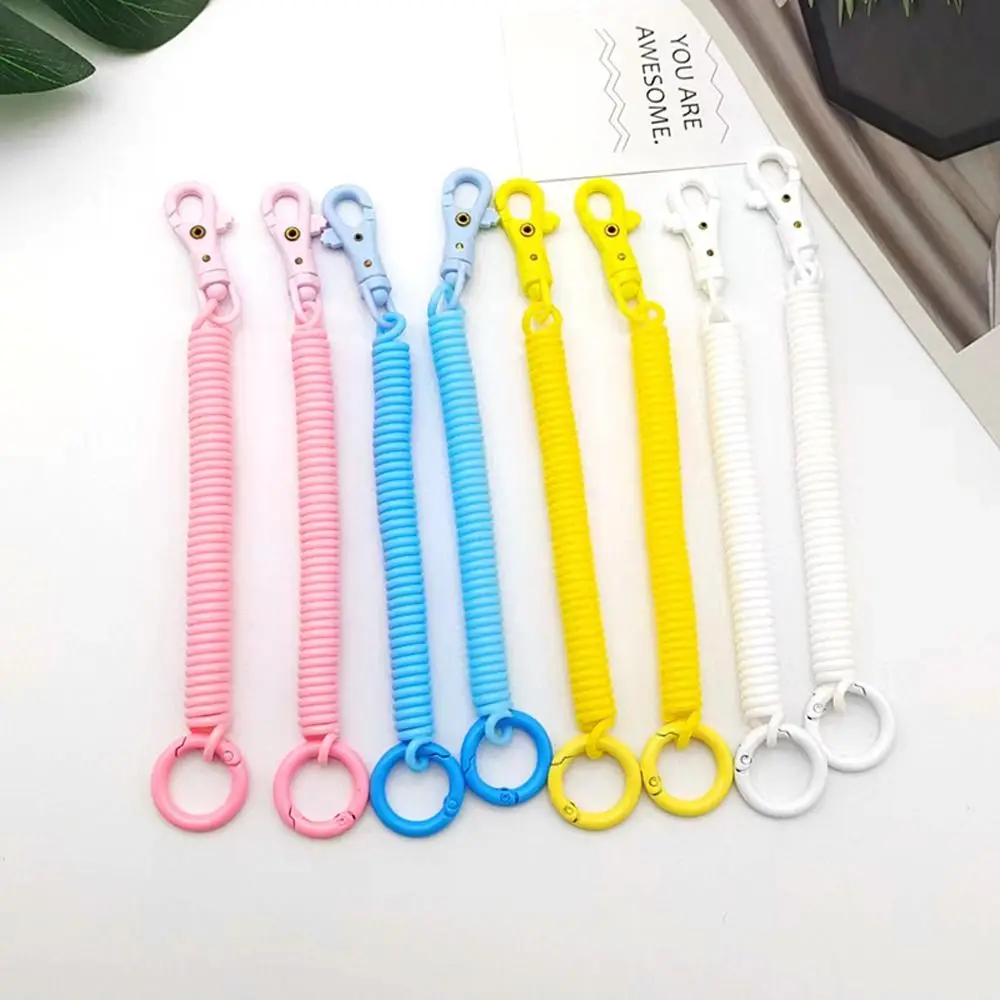 Coil Springs Keychain Stretchy Spiral Spring Coil Retractable Coil Springs Keychain With Metal Clasp Key Chain Holder Lanyard