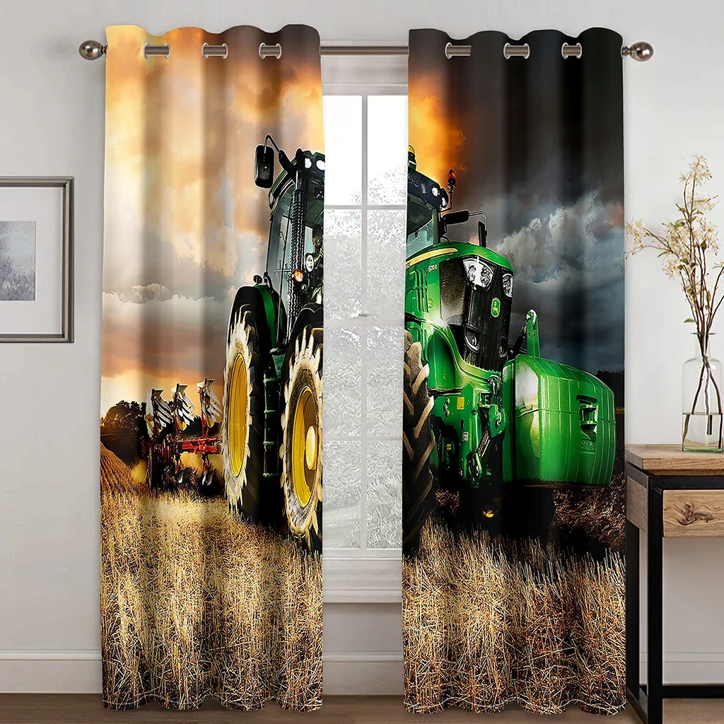 Cheap 3D Tractor Car Farm Scenery Sky 100*130 Thin Windows Curtains for Living Room Bedroom Valance Decor 2 Pieces Free Shipping