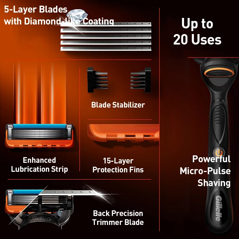 Gillette Men's Proglide Power Electric Razor 5 Blade Coating Micro-Vibration Technology Blades Comfort Shaving