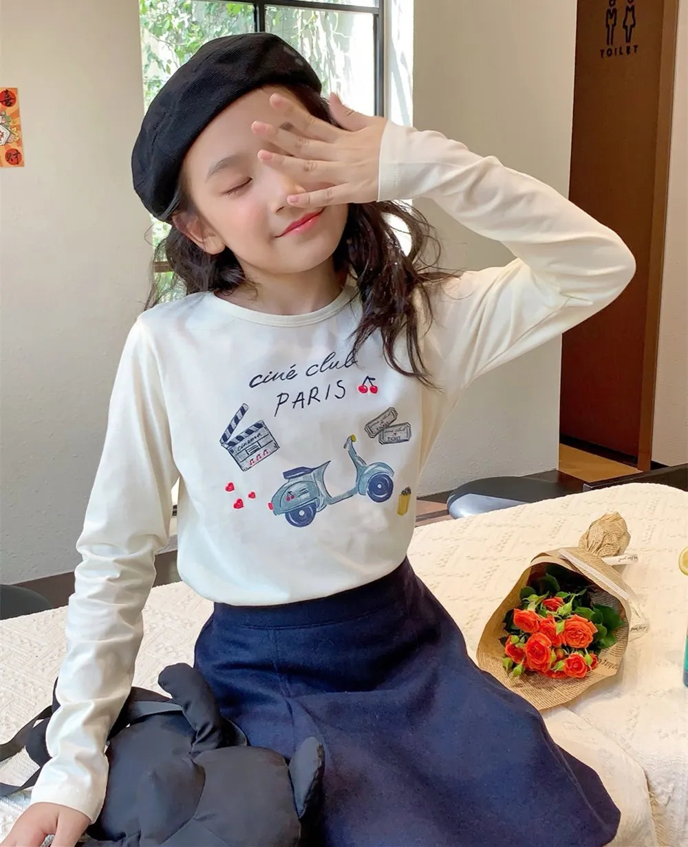 

autumn baby tops kids girls clothes Cartoon pattern printed round neck T-shirt cotton baby t-shirt