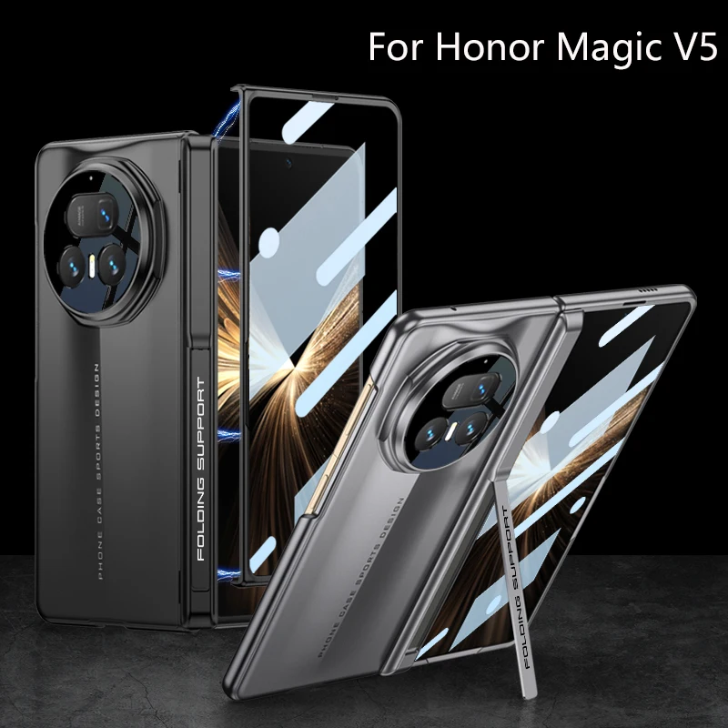 

Case For Honor Magic V5 Magnetic Folding Pivot ultra thin Side Package Bracket Anti peeping Film Hard Mobile Phone Case Cover