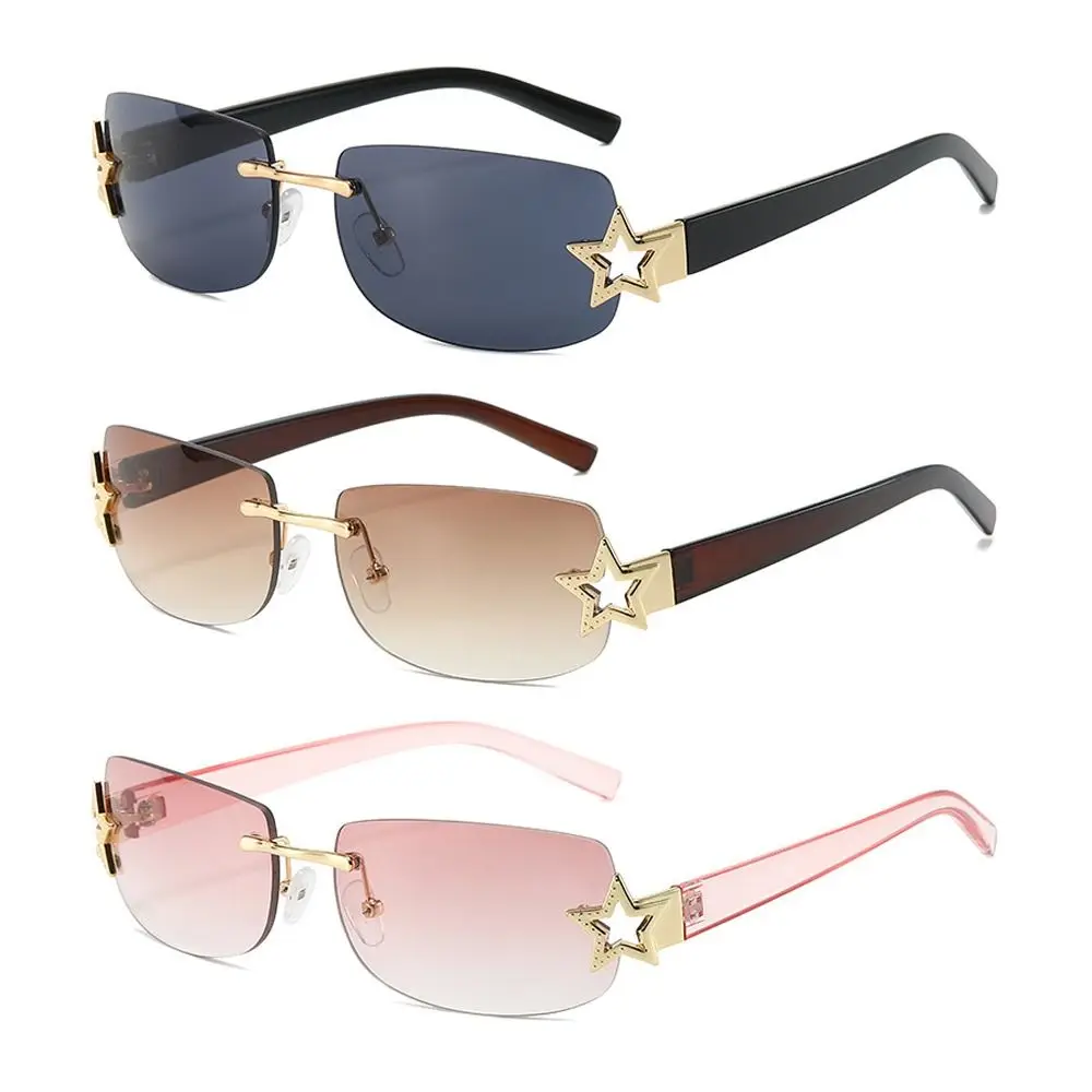 Occhiali da sole senza montatura con decorazione a stella da viaggio Protezione UV Tonalità nere Occhiali da sole da esterno Occhiali da guida