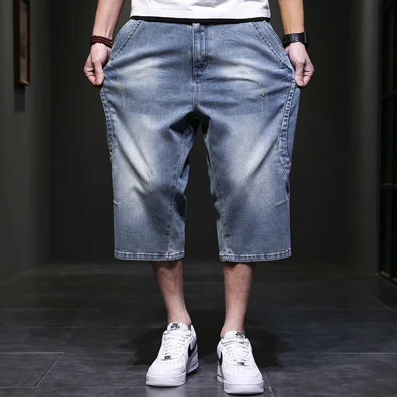 

Hip Hop Shorts Baggy Wide-leg Jeans Cropped Men Fashion Plus Size 44 Short Denim Pants Loose Male Clothing Bottoms Male