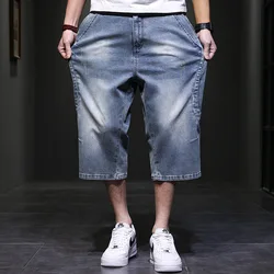 Hip Hop Shorts Baggy Wide-leg Jeans Cropped Men Fashion Plus Size 44 Short Denim Pants Loose Male Clothing Bottoms Male