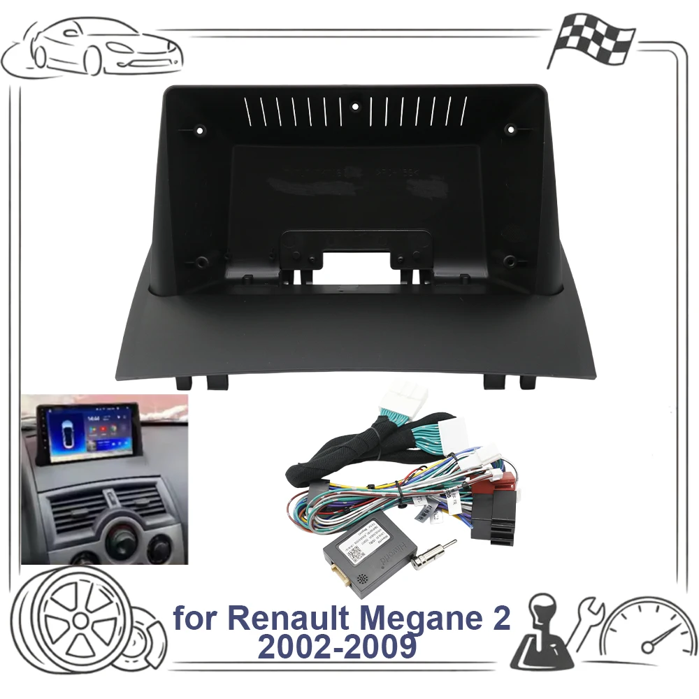 

9-дюймовая рамка автомагнитолы для Renault Megane 2 2002-2009, панель приборной панели, кабельная втулка, оригинальные аксессуары с Canbus
