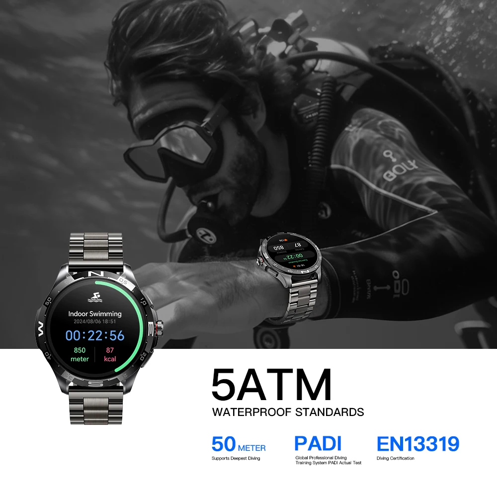 ساعة Kieslect Actor Ultra الذكية 5ATM 1.6 بوصة LTPO AMOLED تعرض جهاز تتبع معدل ضربات القلب للياقة البدنية لنظام Android iOS