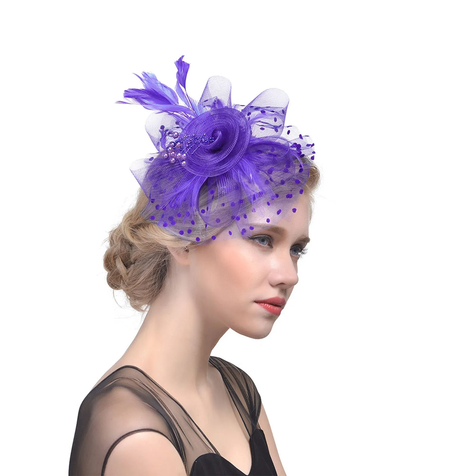 Party Prom Bridal Feather Headdress Net Yarn Hairpin Head Flower Exquisite Little Hat Women\'s Fascinators Hat Headwewar for Girl