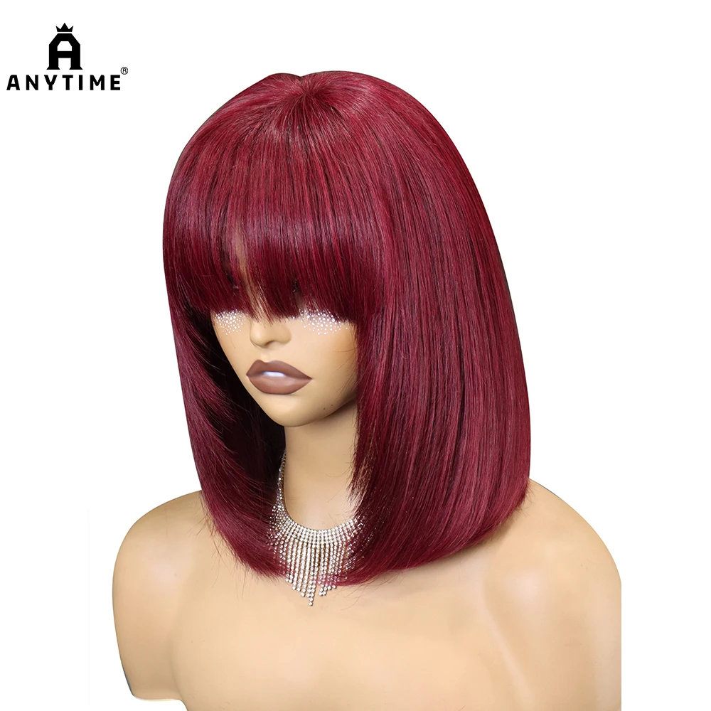 

Bang Straight Bob Wig 4x4 Lace Closure Wigs 180% Density Human Hair Wigs With Bang Transparent Soft Hair Wig For Black Women