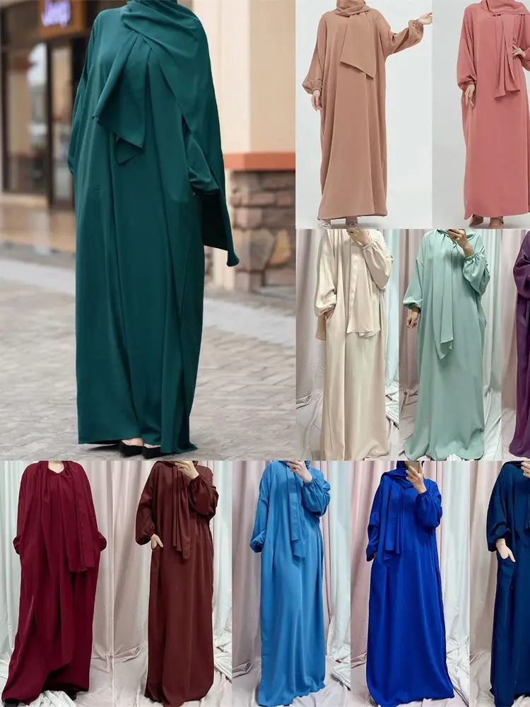 2024 Muslim for Women Eid Dubai Batwing Khimar Hoody Abaya Kaftan Modest Hijab Dresses With Pockets Islam Kebaya Robe Musulmane