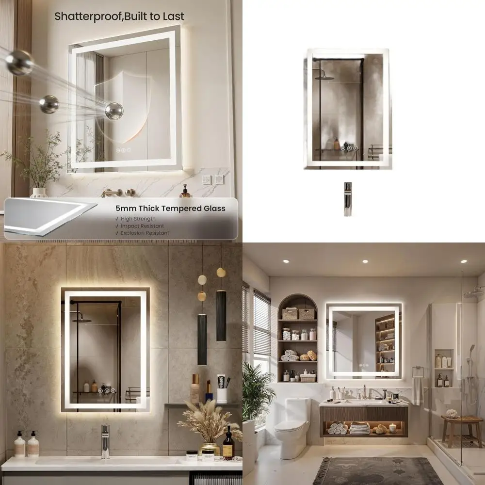 

Dimmable 20x28 LED Lighted Bathroom Mirror with Anti-Fog, Front & Back Lighting, 3 Color Temperatures, Memory Function, Tempered