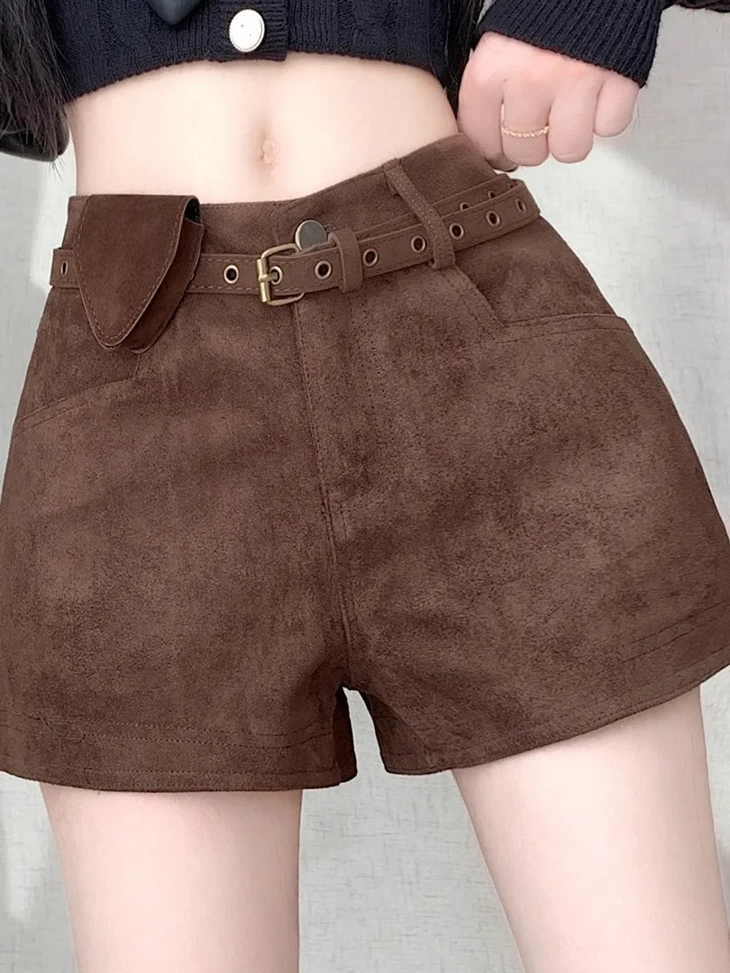 

Женские замшевые шорты с высокой талией, осенне-зимняя новинка, брюки А-силуэта, расклешенные, сексуальные, модные, универсальные повседневные брюки для женщин