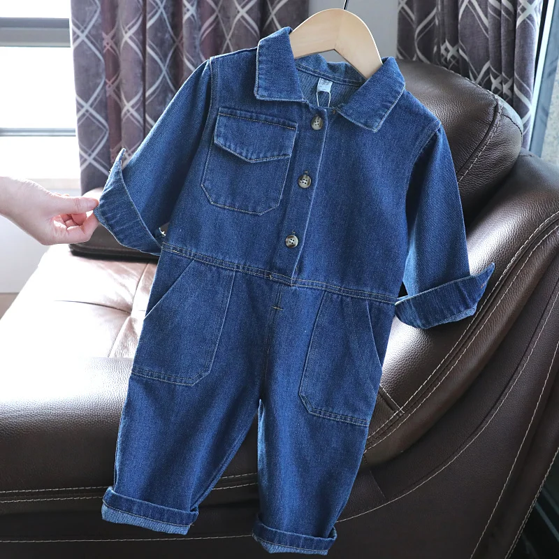 Fashion Kids Baby denimowe fartuchy wiosenne jesienne z długim rękawem rękaw luźny dżins kombinezony chłopcy dziewczęta Loose Romper