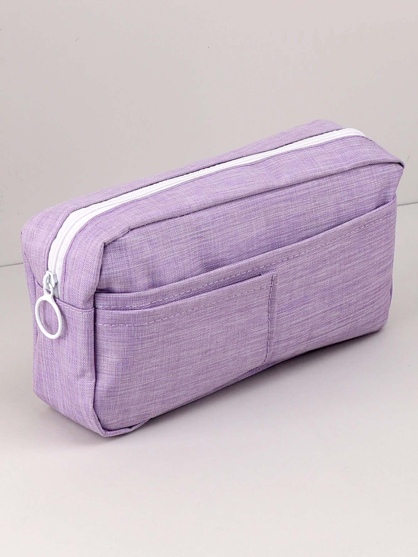 Purple Solid Color Pencil Case Multi-Layered High-Capacity Pencil Pouch Stationery Storage Bag Back-To-School Zipper Pencil Case