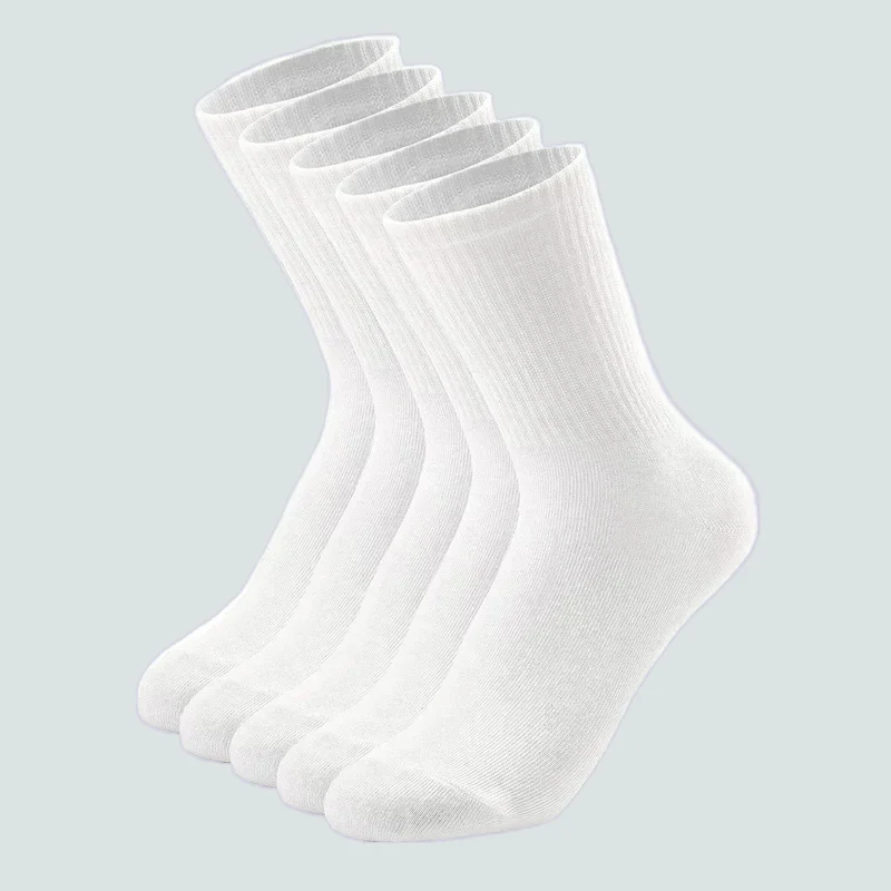 Calcetines de algodón de alta calidad para hombre, medias suaves y transpirables, informales, de tubo medio, color blanco y negro, 5 pares