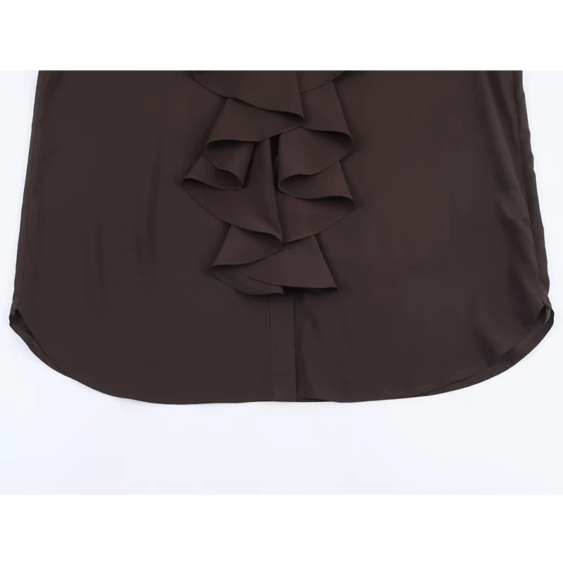 Koszule biurowe Bluzki Damskie 2026 Nowa Wiosenna Moda Retro Eleganckie Bluzki z Falbanami Szykowne Codzienne Uniwersalne Młodzieżowe Bluzki na Wakacje i na Ulicę