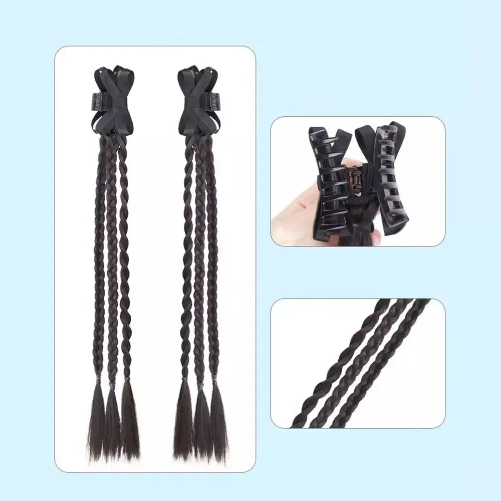 2pcs/set Twisted Braid Synthetic Wigs Simulation Wig Hair Clip Back Head Two Sides Hair Accessories